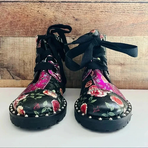 NWT Rare Zadig & Voltaire Black Joe Low Floral Patch Leather Studded Boots - Picture 5 of 12